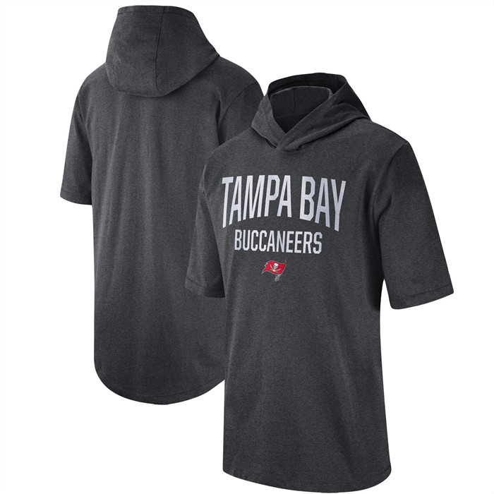 Men's Tampa Bay Buccaneers Heathered Charcoal Sideline Training Hooded Performance T-Shirt